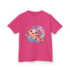 Cute Axolotl Kids T-Shirt — Pink Watercolor Axolotl with Flowers (Children's Tee)