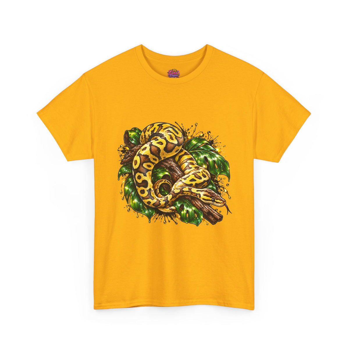 Ball Python Illustration T‑Shirt — Yellow Jungle Snake Graphic Tee