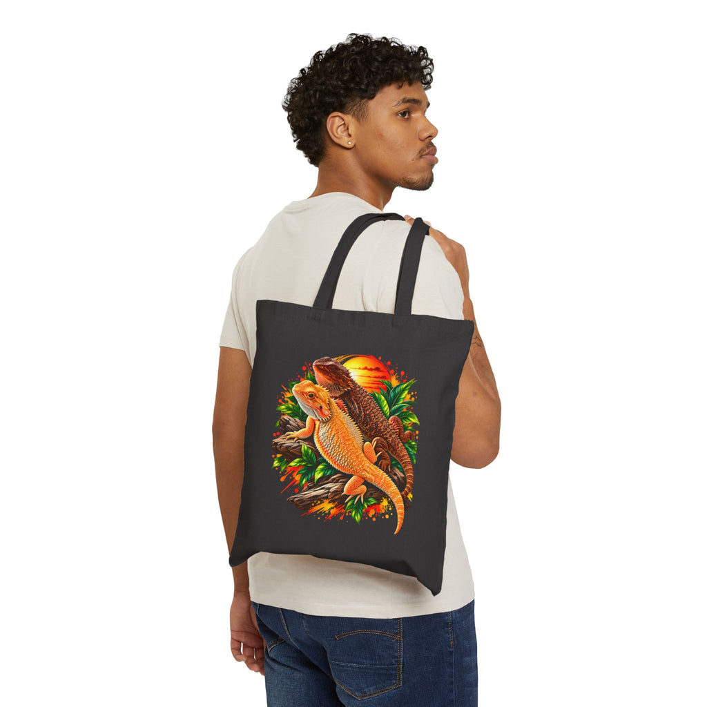 Bearded Dragon Sunset Tote — Cotton Canvas Reusable Bag