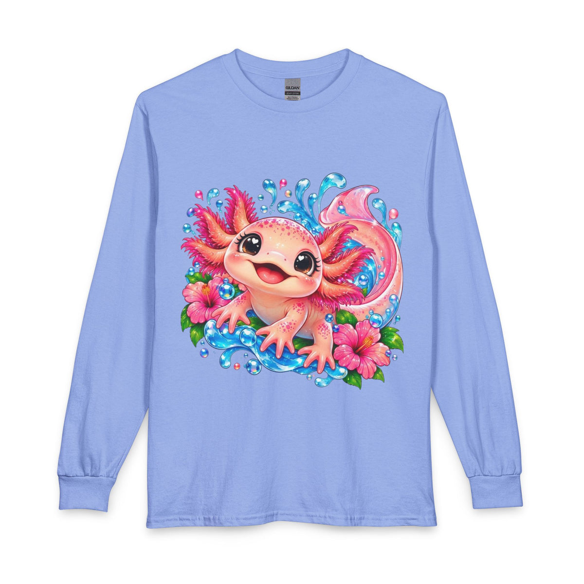 Axolotl Floral Long Sleeve Tee — Cute Pink Axolotl Shirt