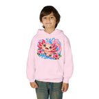 Axolotl Kids Hoodie - Cute Pink Axolotl with Flowers & Water Splash Youth Sweatshirt