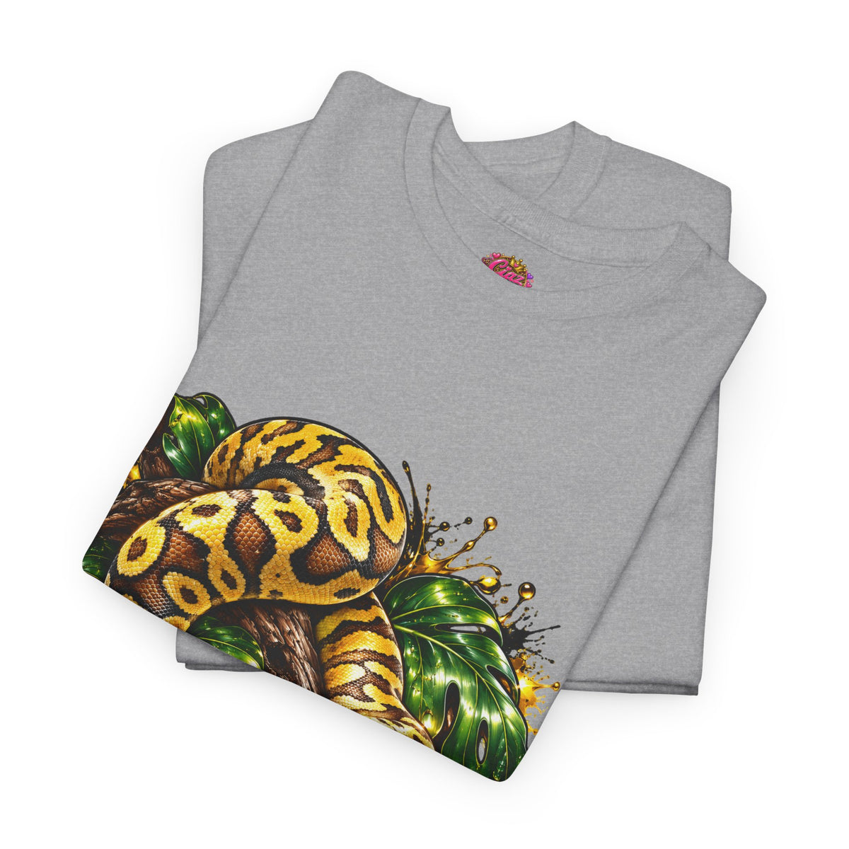 Ball Python Illustration T‑Shirt — Yellow Jungle Snake Graphic Tee