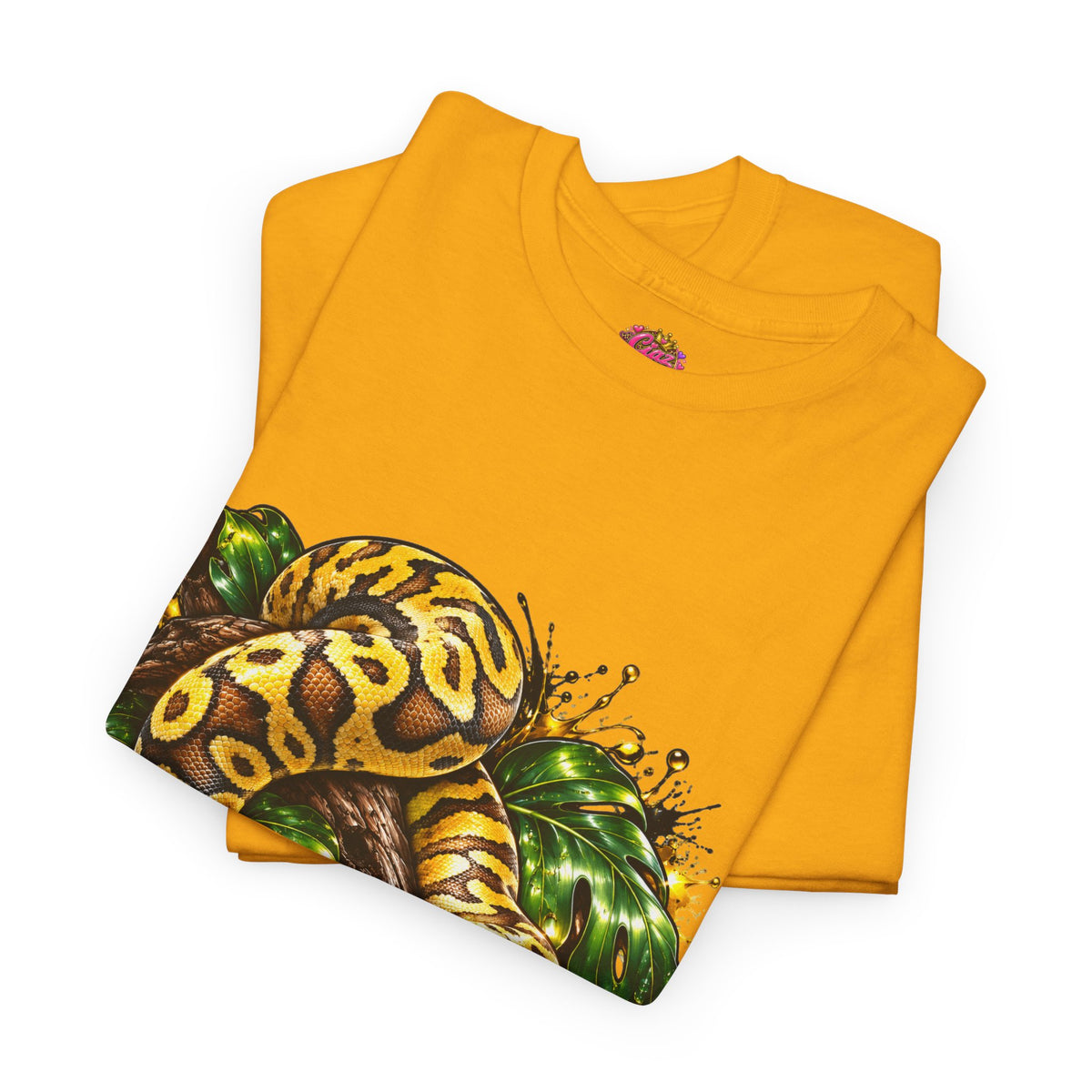 Ball Python Illustration T‑Shirt — Yellow Jungle Snake Graphic Tee