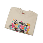 Motherhood Snack Crewneck Sweatshirt — "Surviving Motherhood One Snack at a Time"