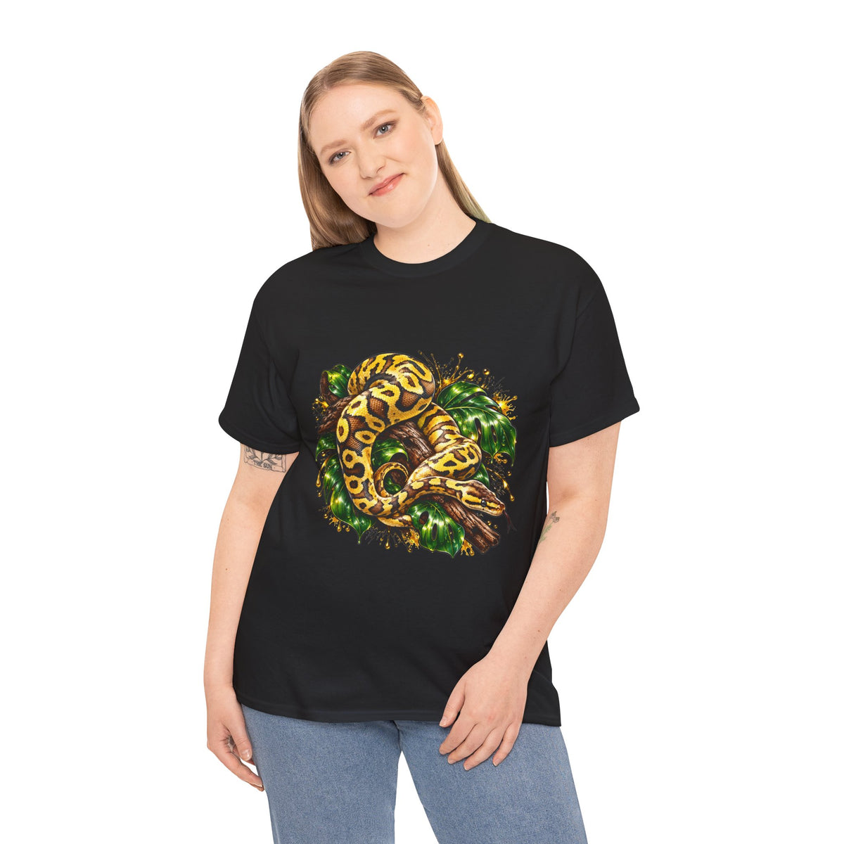 Ball Python Illustration T‑Shirt — Yellow Jungle Snake Graphic Tee