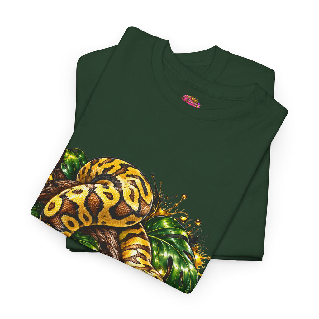 Ball Python Illustration T‑Shirt — Yellow Jungle Snake Graphic Tee