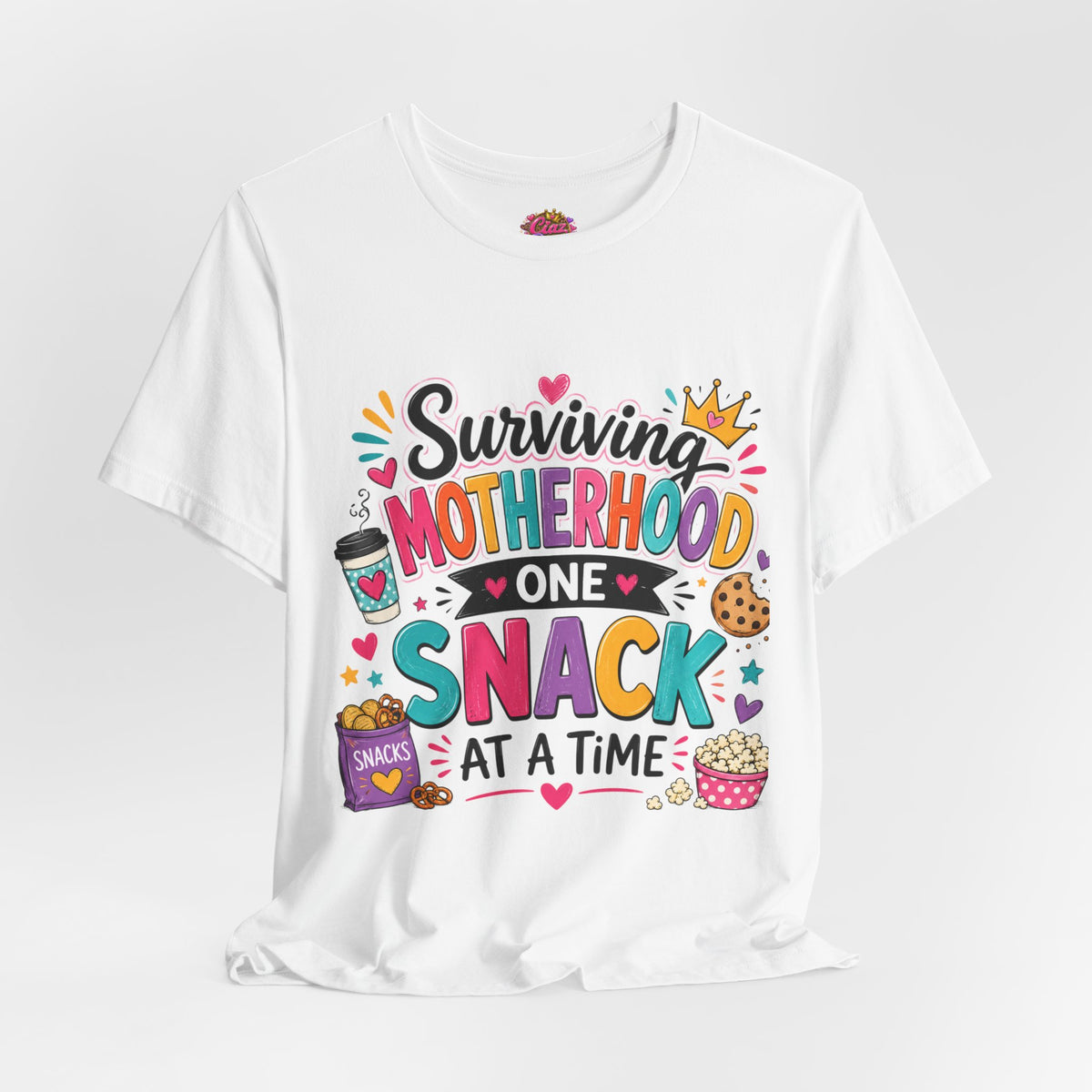 Motherhood Snack T‑Shirt — "Surviving Motherhood One Snack at a Time" Mom Tee