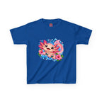 Cute Axolotl Kids T-Shirt — Pink Watercolor Axolotl with Flowers (Children's Tee)