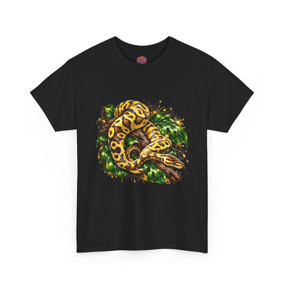 Ball Python Illustration T‑Shirt — Yellow Jungle Snake Graphic Tee