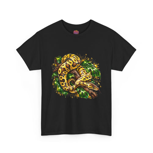 Ball Python Illustration T‑Shirt — Yellow Jungle Snake Graphic Tee
