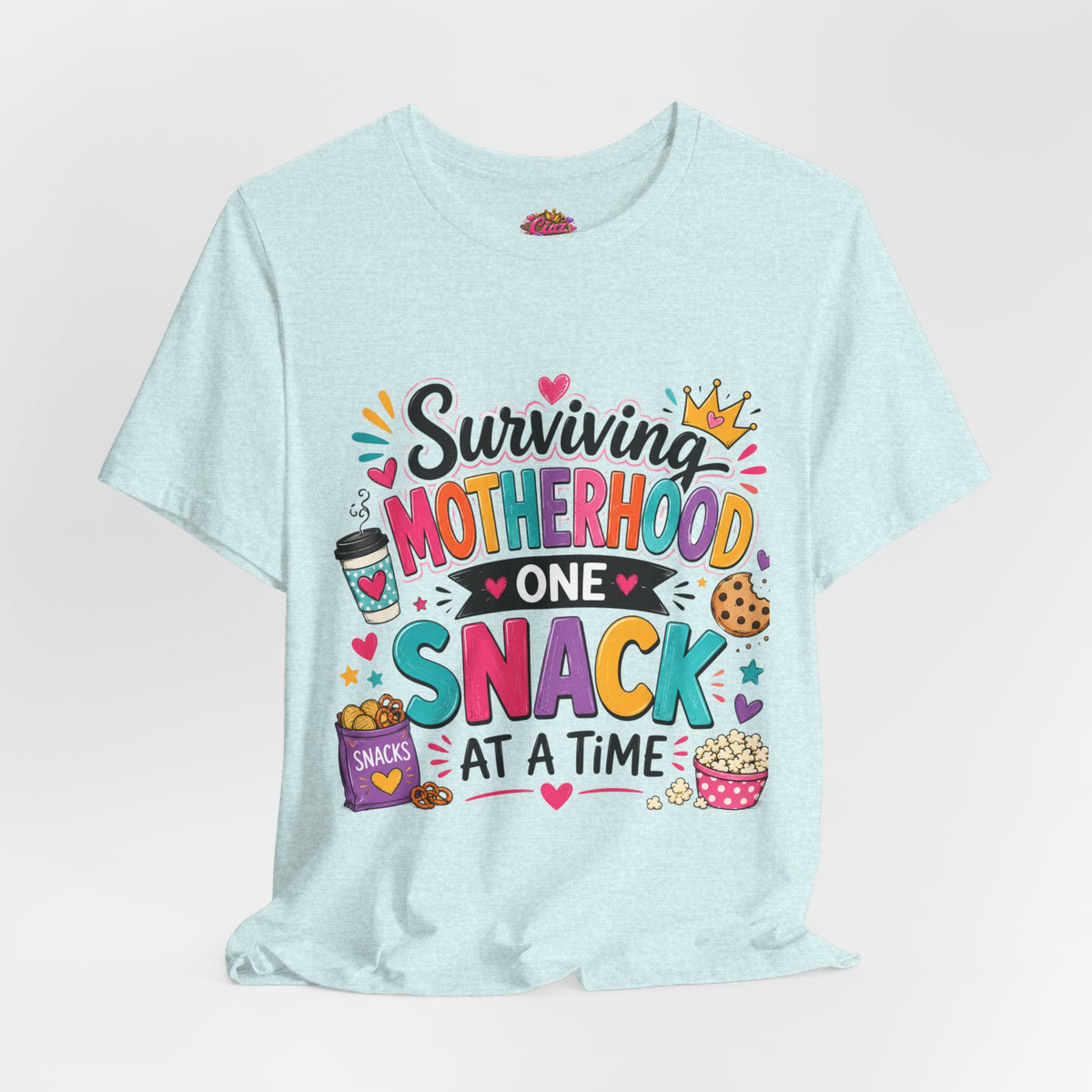 Motherhood Snack T‑Shirt — "Surviving Motherhood One Snack at a Time" Mom Tee