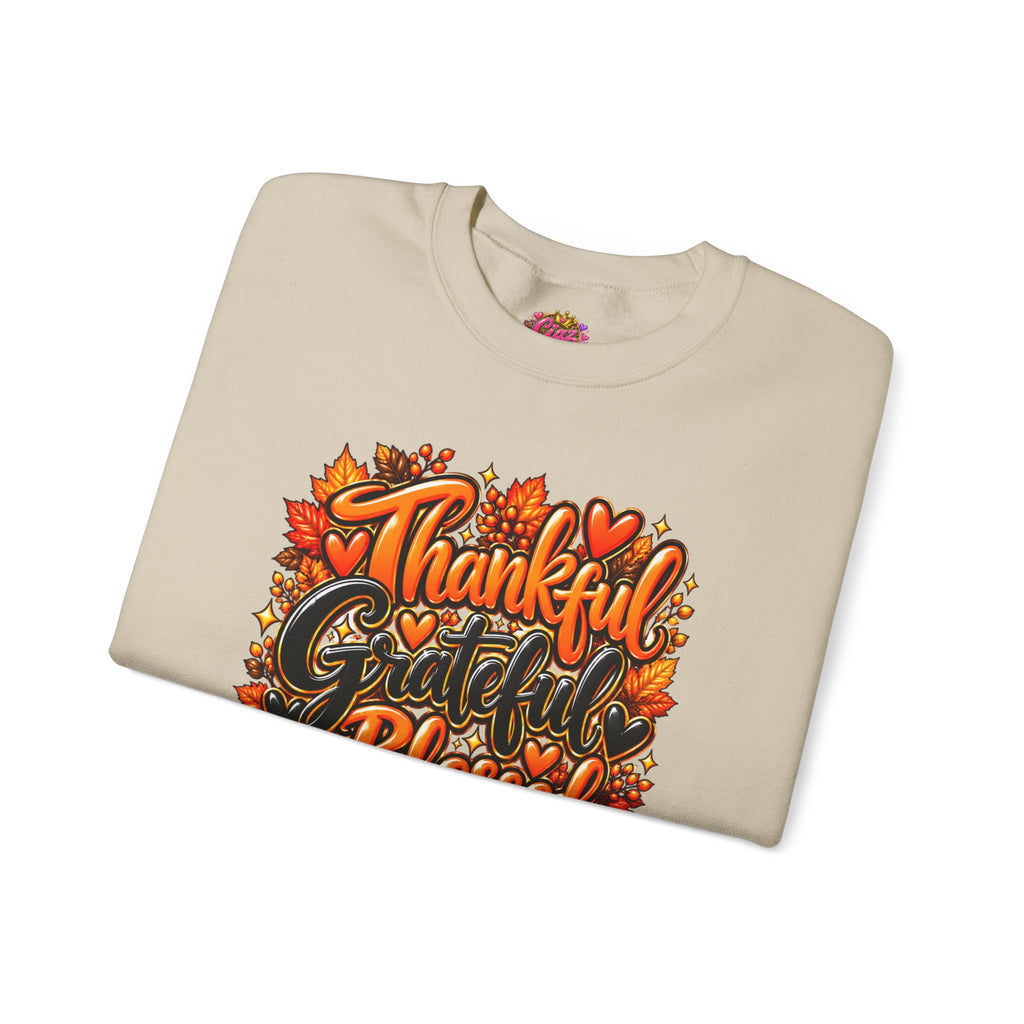 Thankful Grateful Blessed Fall Sweatshirt — Thanksgiving Pumpkin Cozy Crewneck