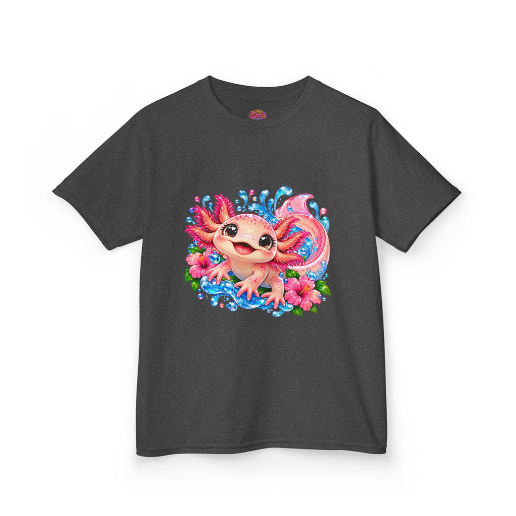 Cute Axolotl Kids T-Shirt — Pink Watercolor Axolotl with Flowers (Children's Tee)