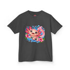 Cute Axolotl Kids T-Shirt — Pink Watercolor Axolotl with Flowers (Children's Tee)