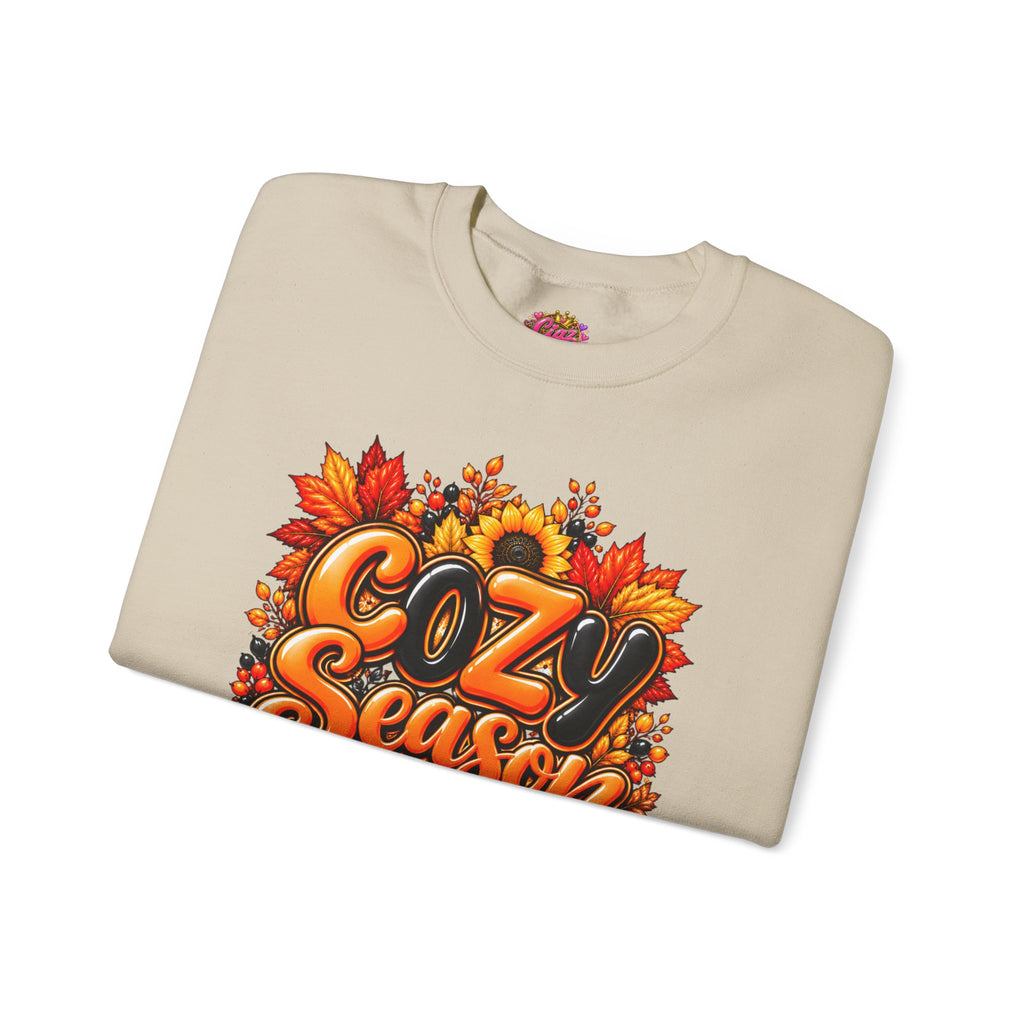Cozy Season Sweatshirt – Autumn Sunflowers & Pumpkin Fall Crewneck