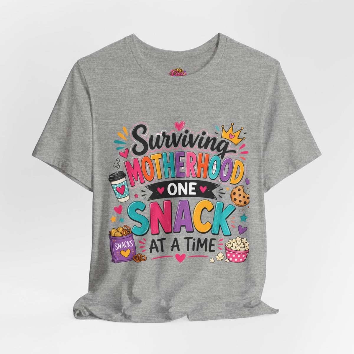 Motherhood Snack T‑Shirt — "Surviving Motherhood One Snack at a Time" Mom Tee