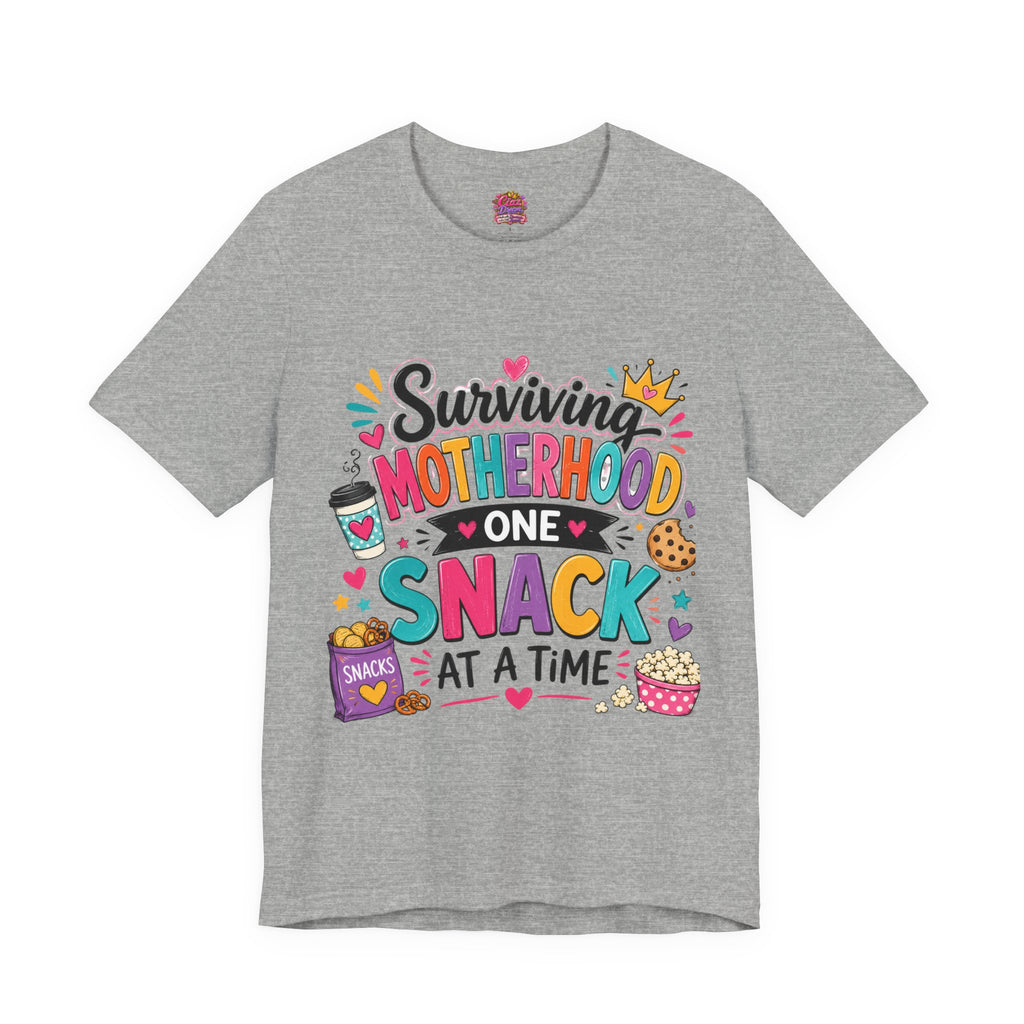 Motherhood Snack T‑Shirt — "Surviving Motherhood One Snack at a Time" Mom Tee