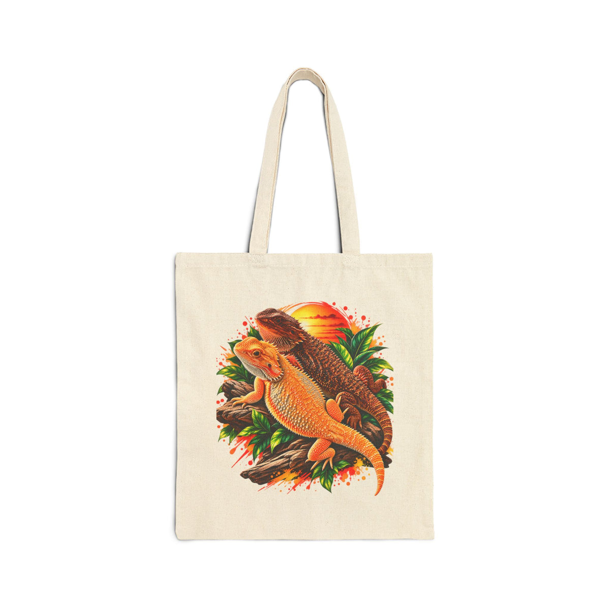 Bearded Dragon Sunset Tote — Cotton Canvas Reusable Bag