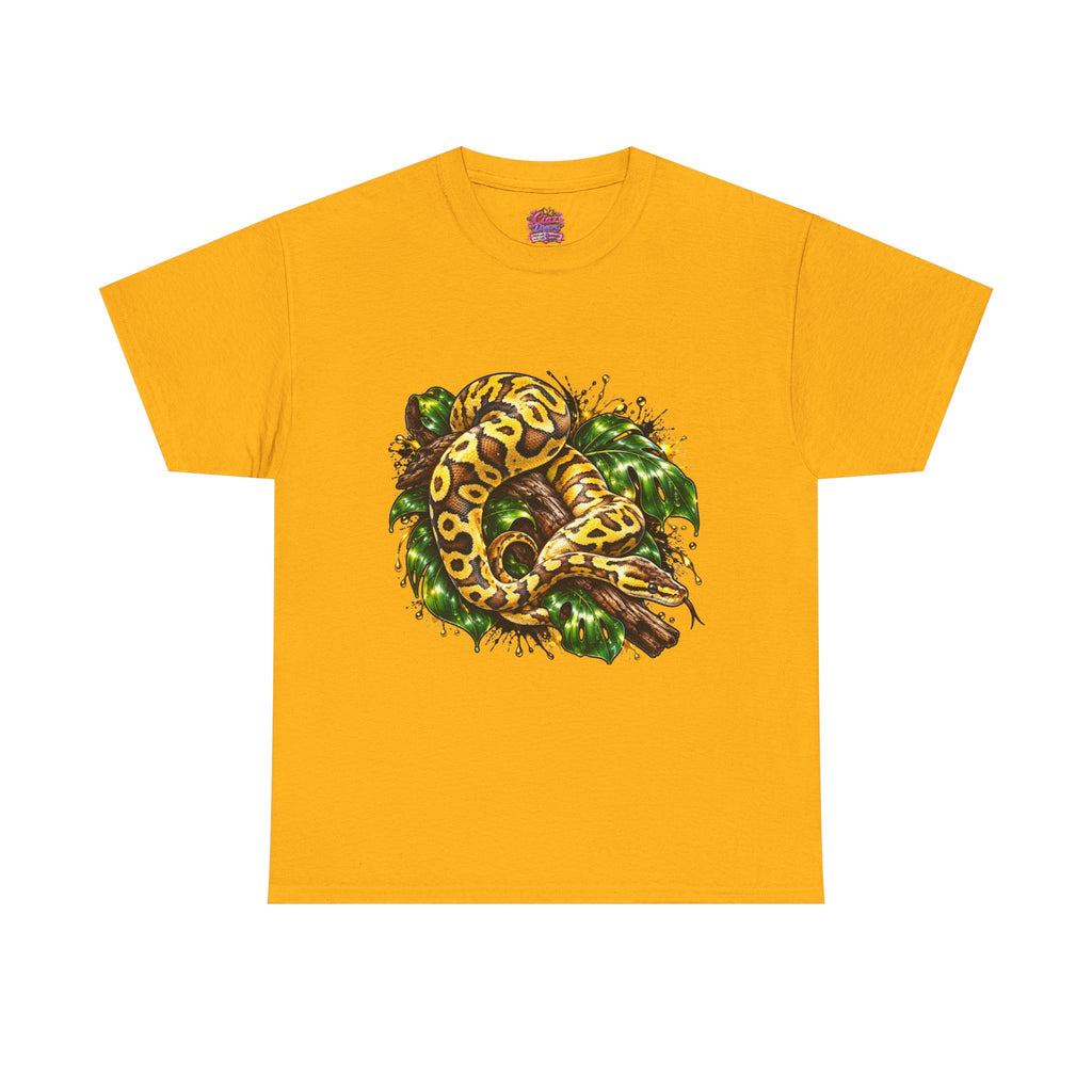 Ball Python Illustration T‑Shirt — Yellow Jungle Snake Graphic Tee