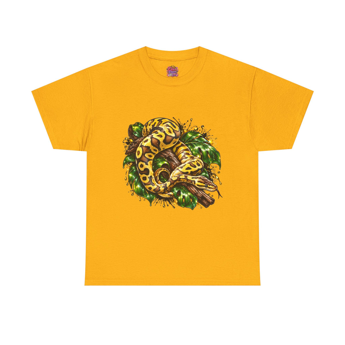 Ball Python Illustration T‑Shirt — Yellow Jungle Snake Graphic Tee