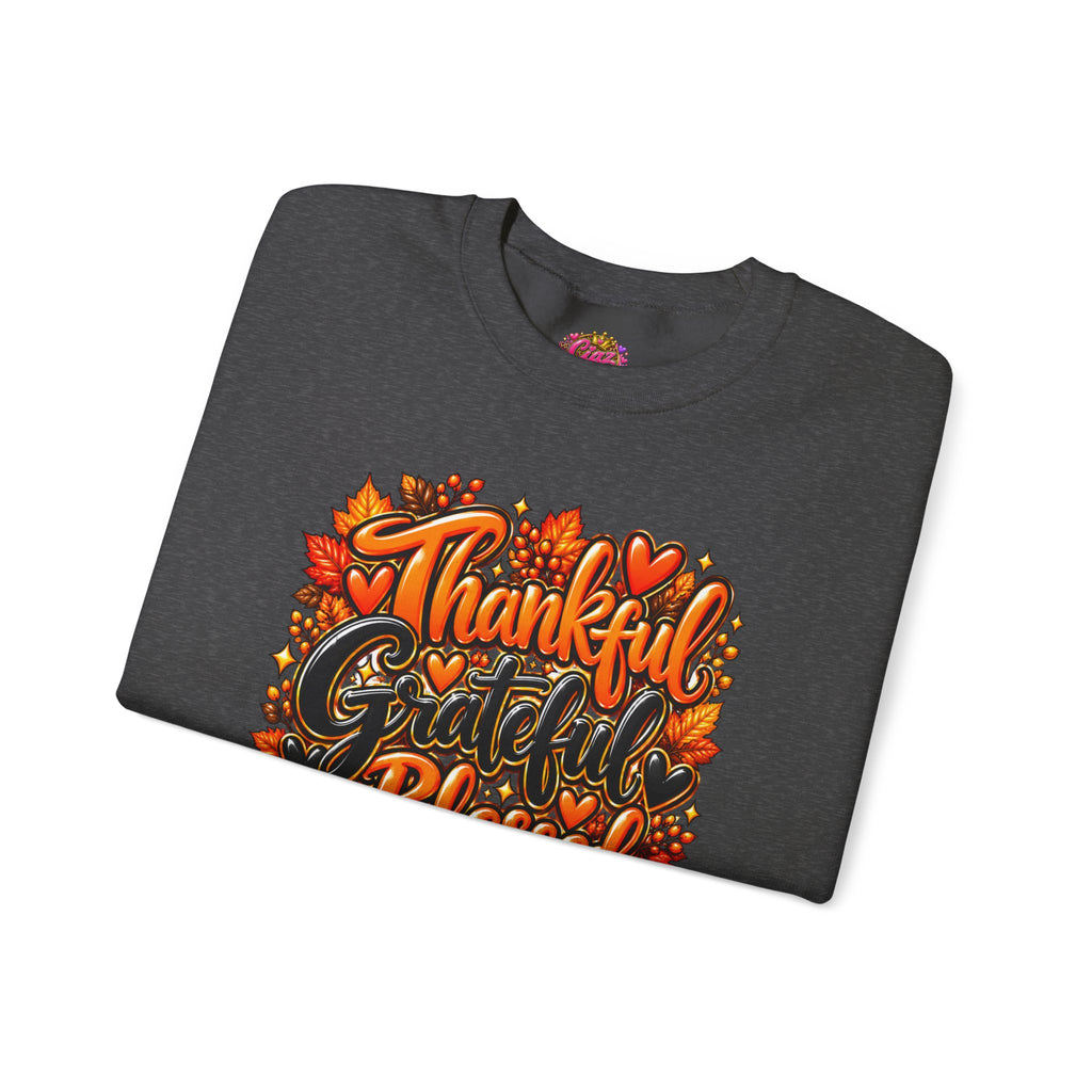 Thankful Grateful Blessed Fall Sweatshirt — Thanksgiving Pumpkin Cozy Crewneck