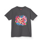 Cute Axolotl Kids T-Shirt — Pink Watercolor Axolotl with Flowers (Children's Tee)