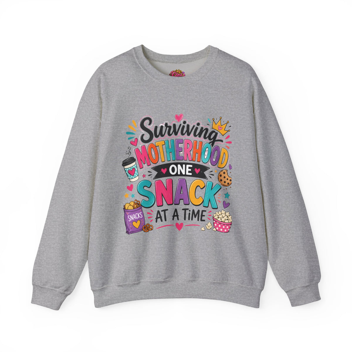 Motherhood Snack Crewneck Sweatshirt — "Surviving Motherhood One Snack at a Time"