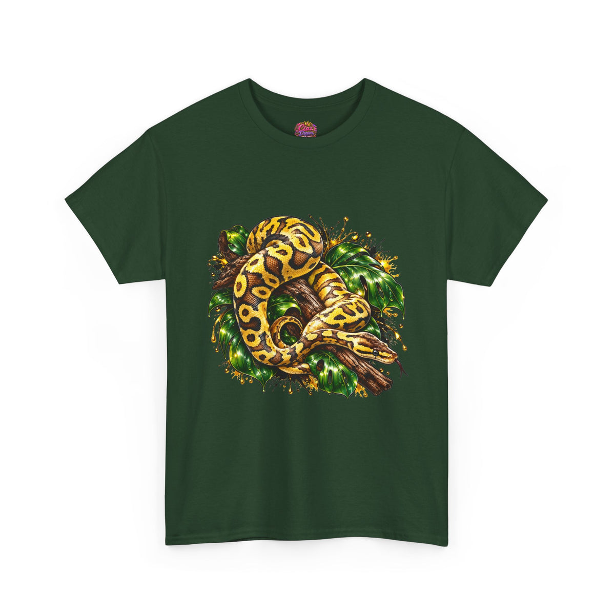 Ball Python Illustration T‑Shirt — Yellow Jungle Snake Graphic Tee