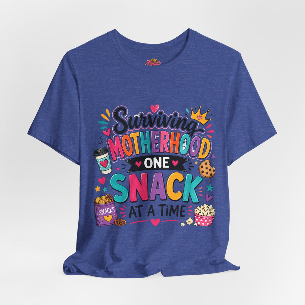 Motherhood Snack T‑Shirt — "Surviving Motherhood One Snack at a Time" Mom Tee