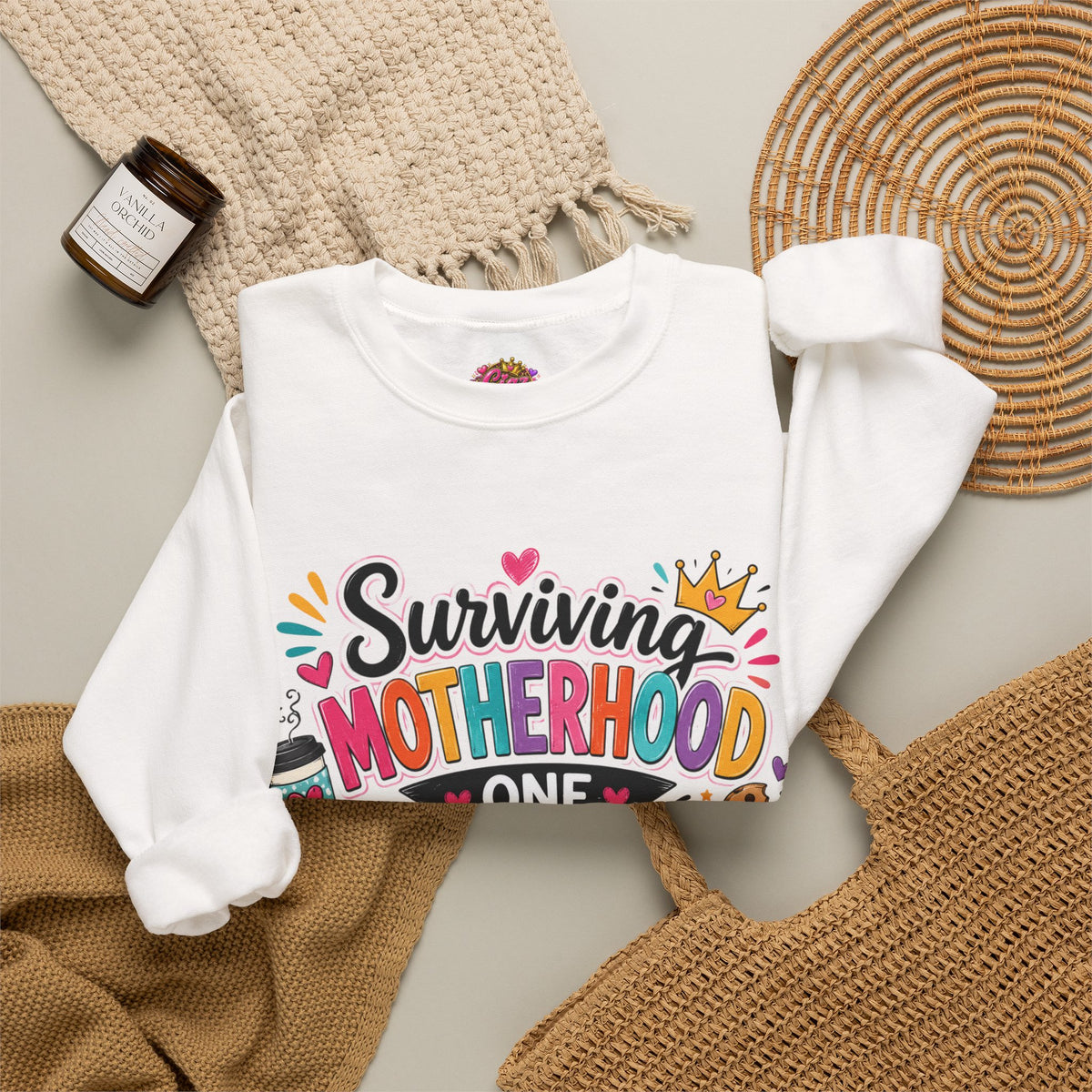 Motherhood Snack Crewneck Sweatshirt — "Surviving Motherhood One Snack at a Time"