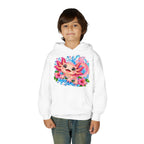Axolotl Kids Hoodie - Cute Pink Axolotl with Flowers & Water Splash Youth Sweatshirt