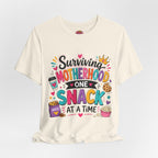 Motherhood Snack T‑Shirt — "Surviving Motherhood One Snack at a Time" Mom Tee