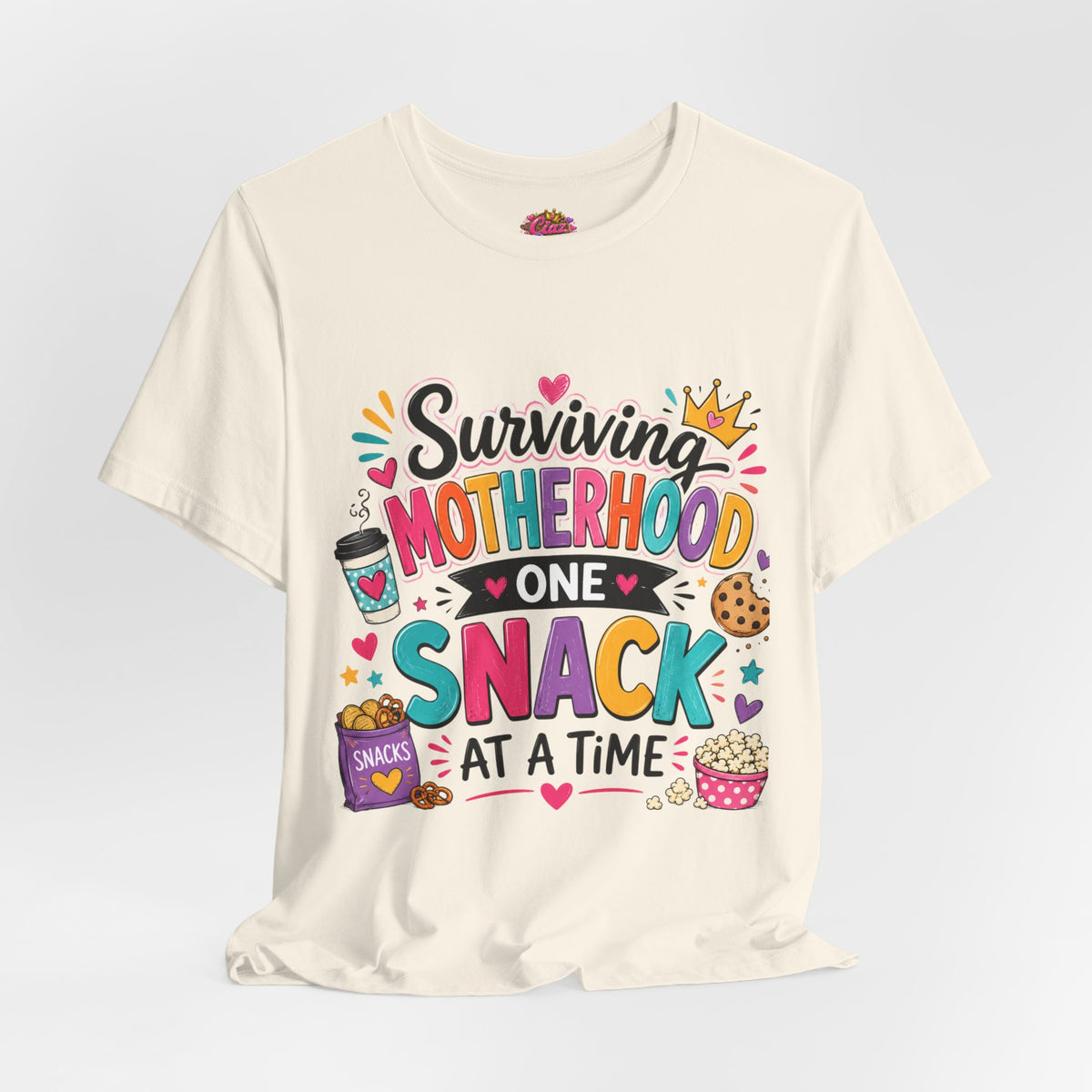 Motherhood Snack T‑Shirt — "Surviving Motherhood One Snack at a Time" Mom Tee