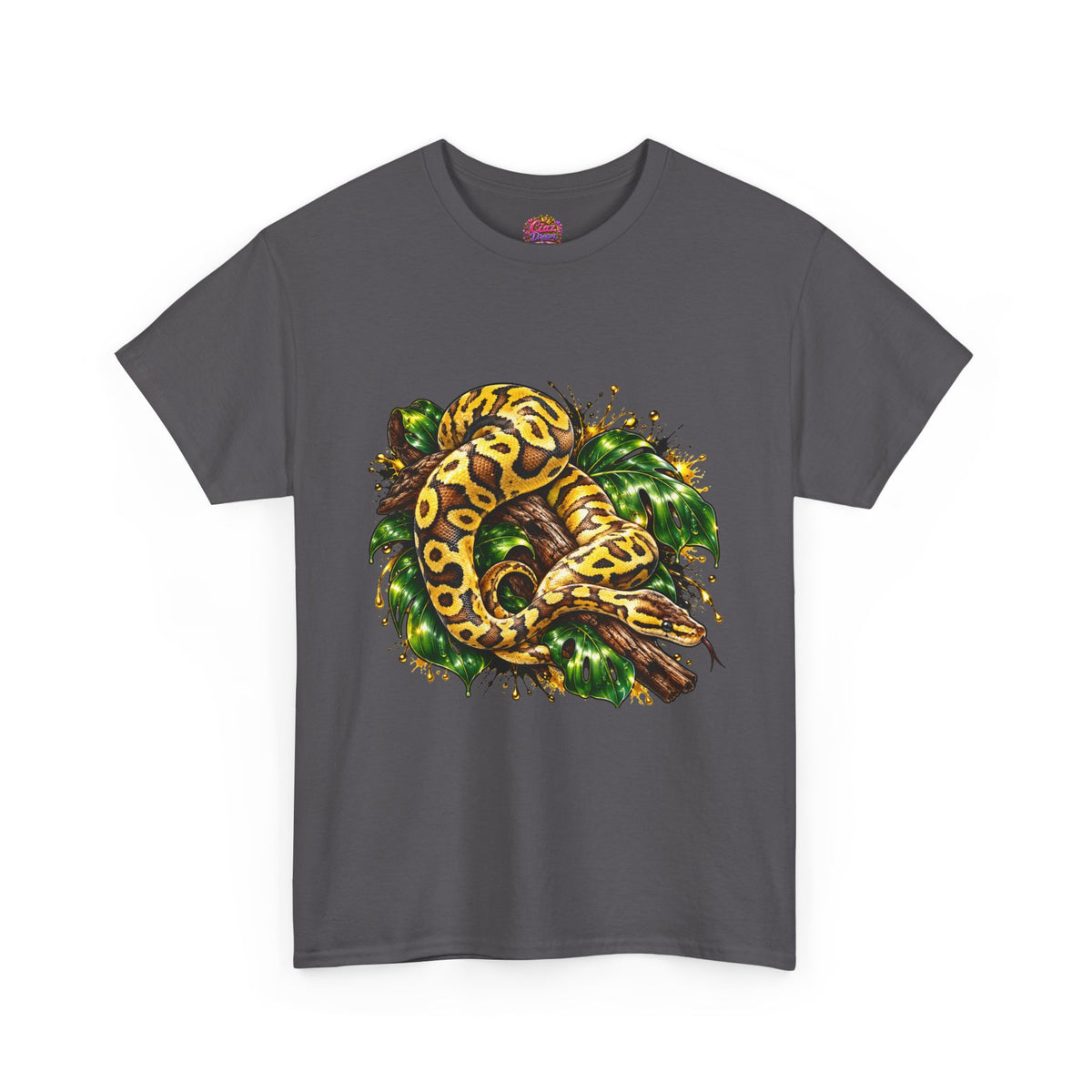 Ball Python Illustration T‑Shirt — Yellow Jungle Snake Graphic Tee