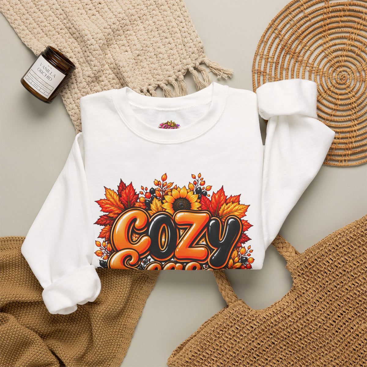 Cozy Season Sweatshirt – Autumn Sunflowers & Pumpkin Fall Crewneck