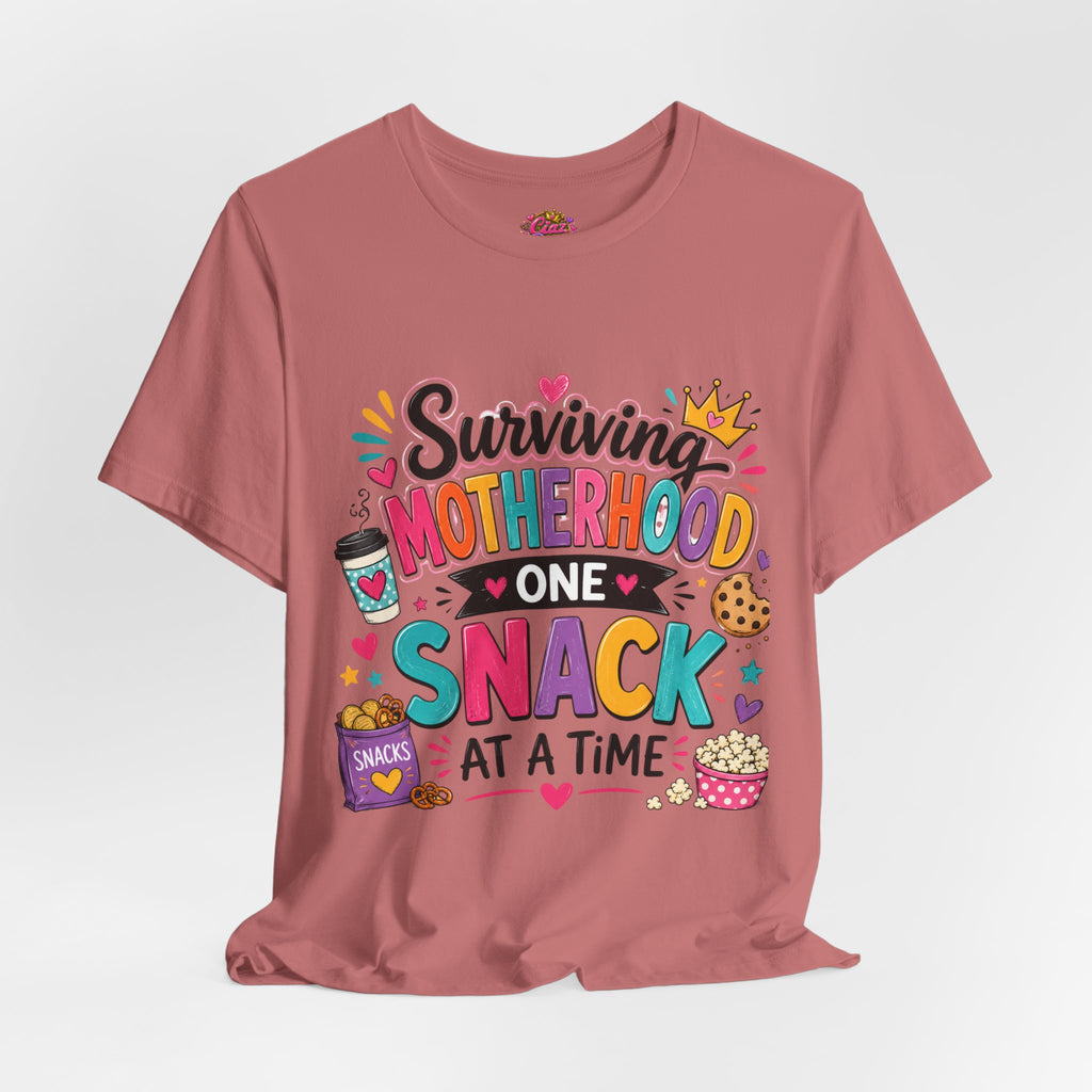 Motherhood Snack T‑Shirt — "Surviving Motherhood One Snack at a Time" Mom Tee