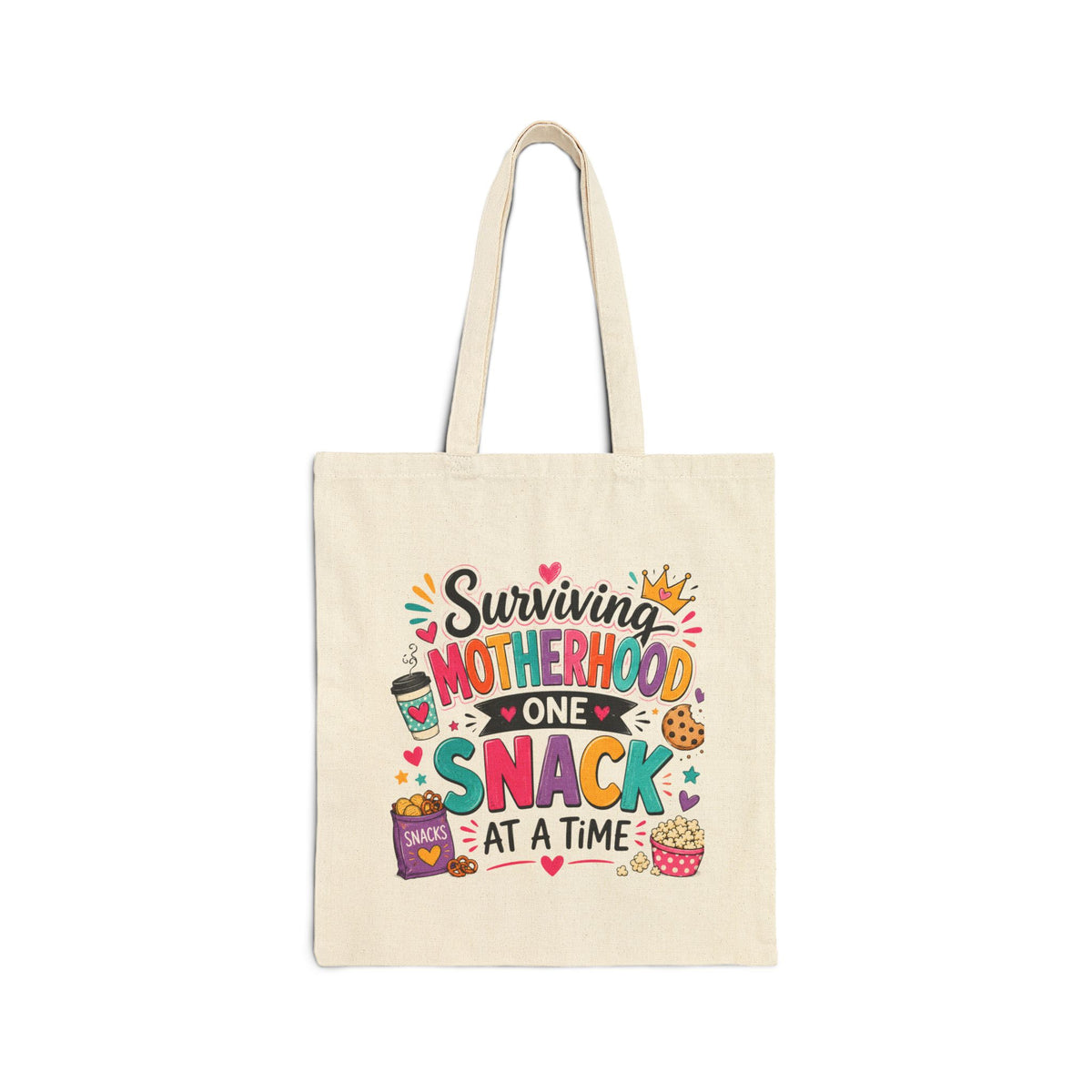 Canvas Tote - "Surviving Motherhood One Snack at a Time" | Funny Mom Gift