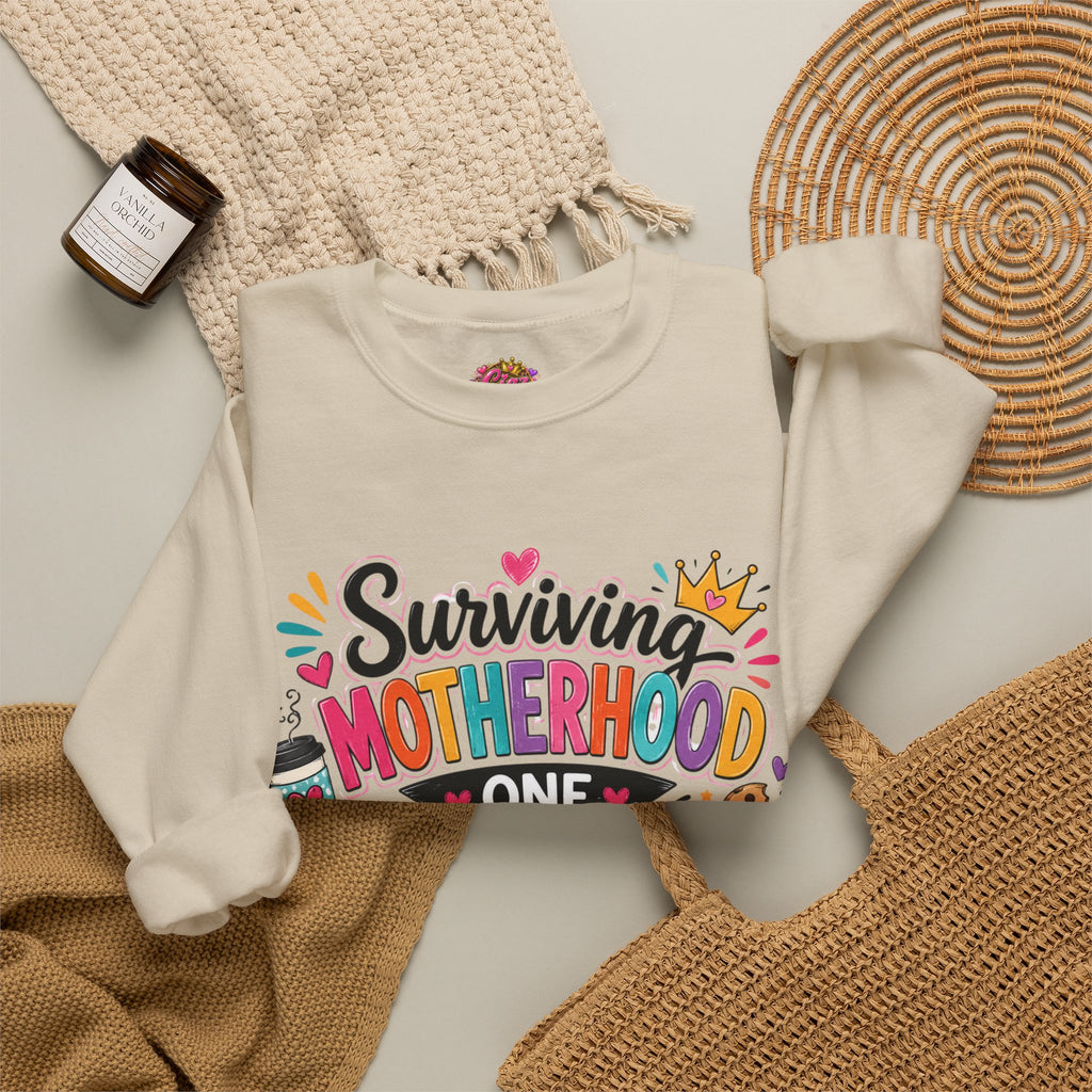 Motherhood Snack Crewneck Sweatshirt — "Surviving Motherhood One Snack at a Time"