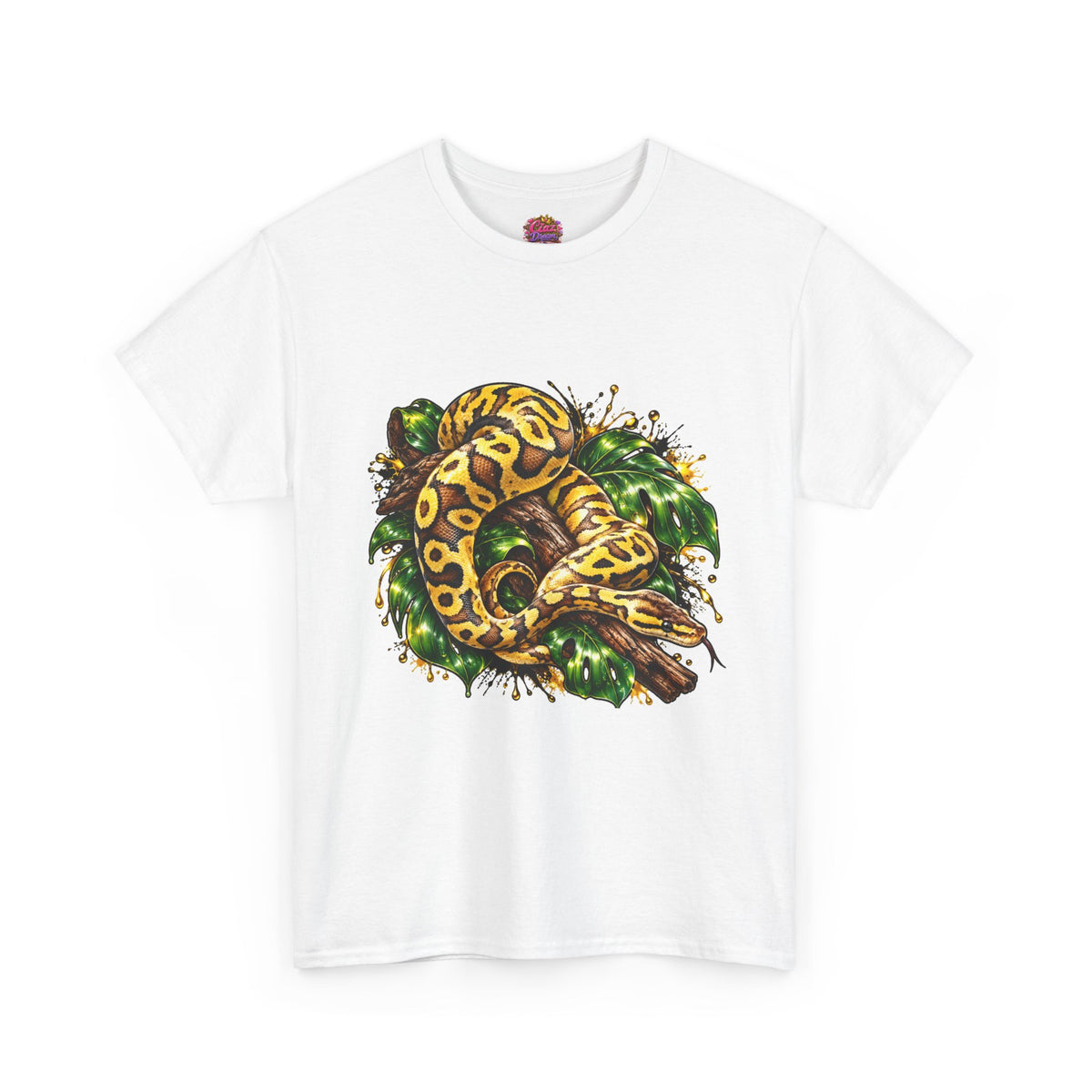 Ball Python Illustration T‑Shirt — Yellow Jungle Snake Graphic Tee