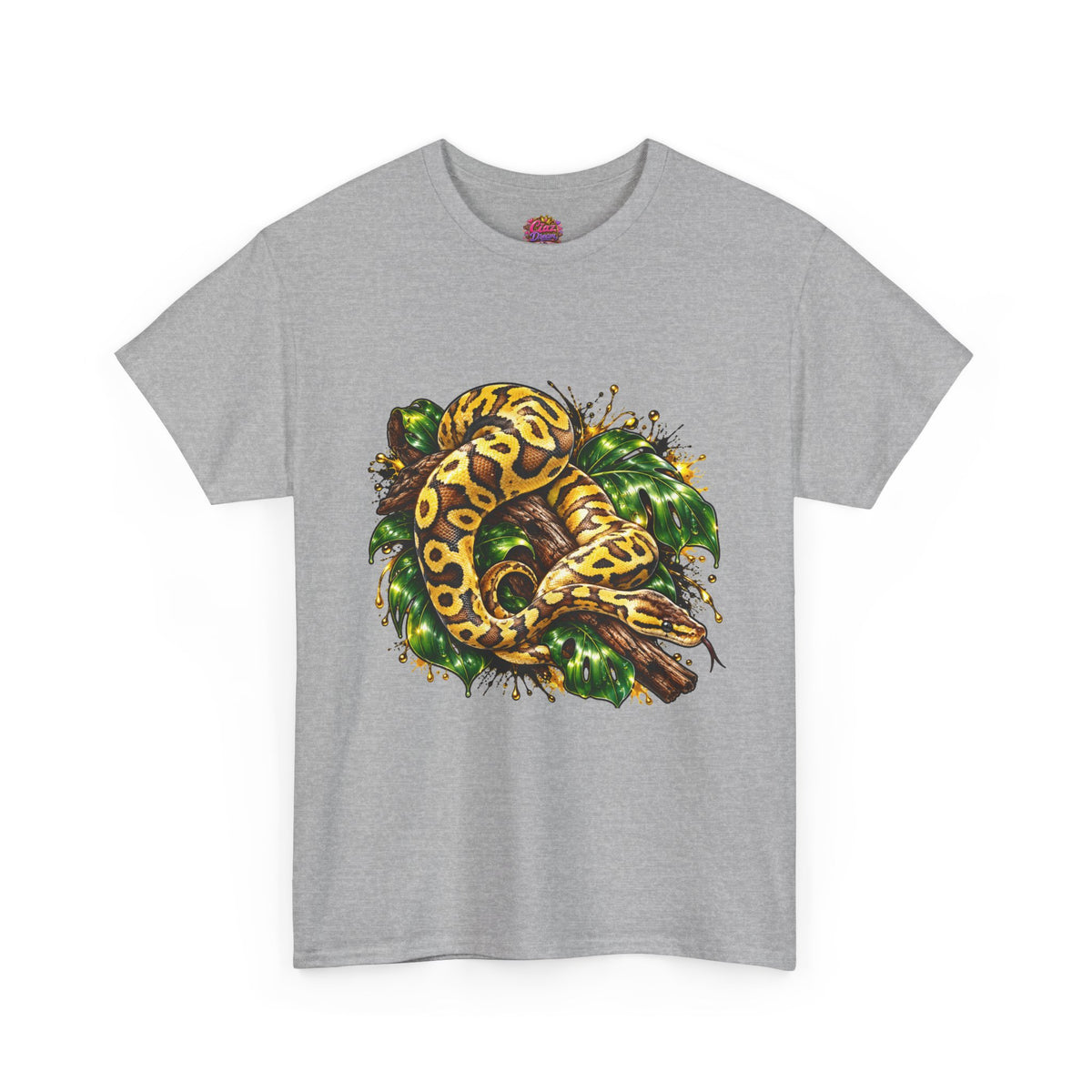 Ball Python Illustration T‑Shirt — Yellow Jungle Snake Graphic Tee