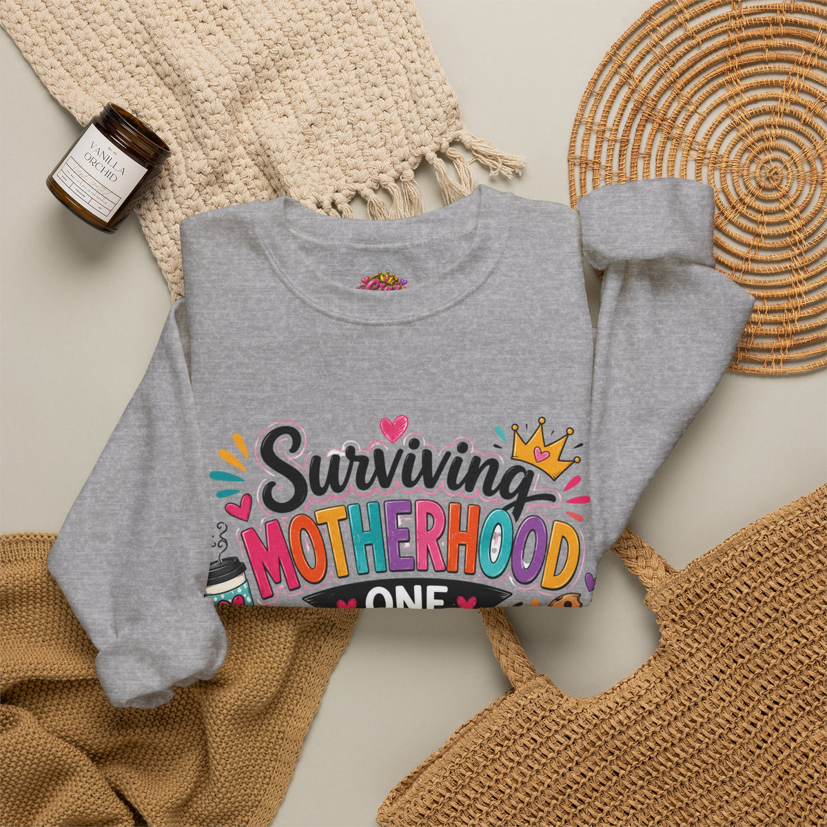 Motherhood Snack Crewneck Sweatshirt — "Surviving Motherhood One Snack at a Time"