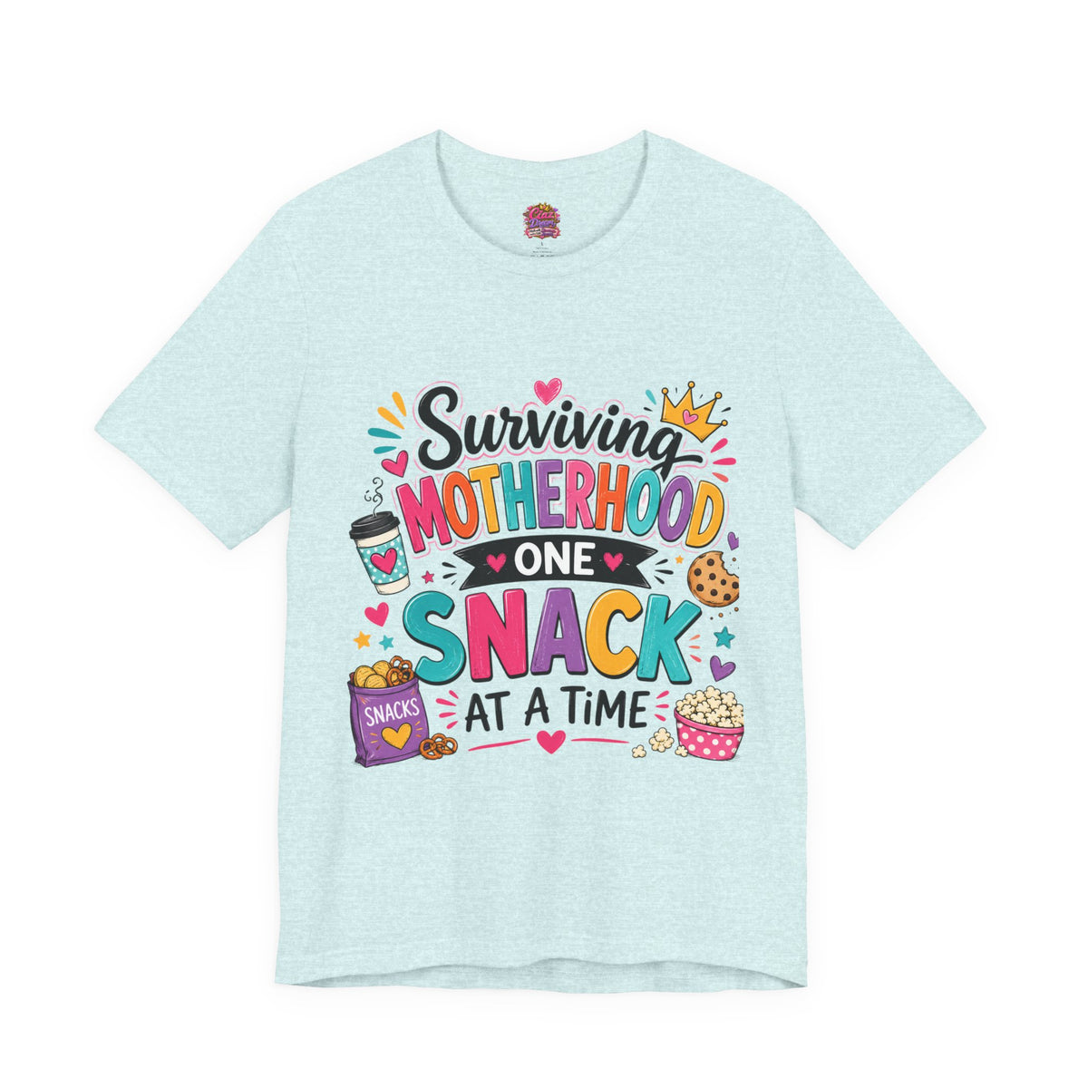 Motherhood Snack T‑Shirt — "Surviving Motherhood One Snack at a Time" Mom Tee