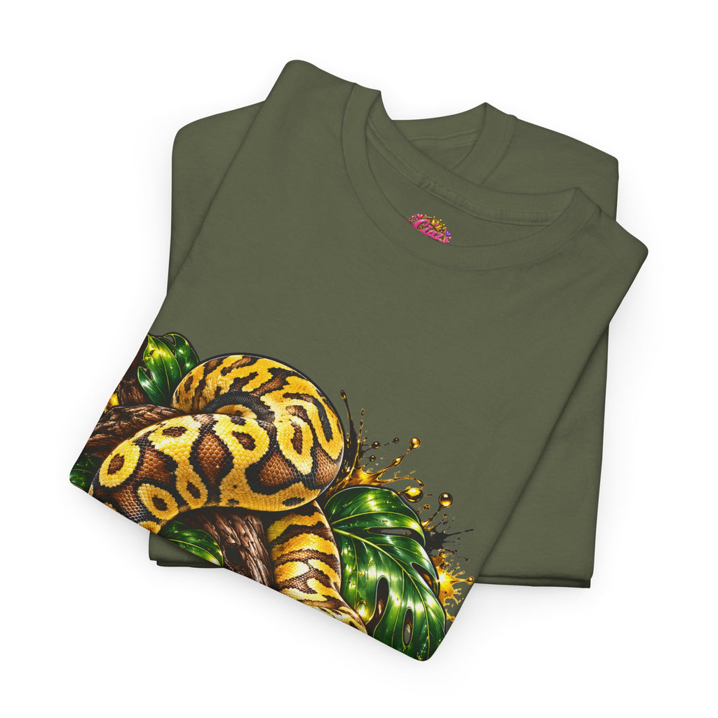 Ball Python Illustration T‑Shirt — Yellow Jungle Snake Graphic Tee