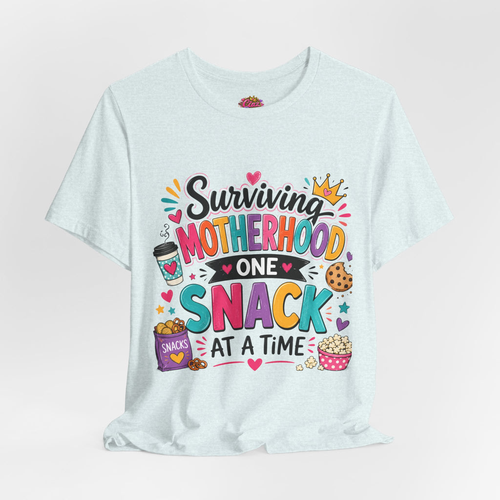 Motherhood Snack T‑Shirt — "Surviving Motherhood One Snack at a Time" Mom Tee