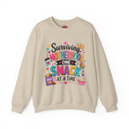 Motherhood Snack Crewneck Sweatshirt — "Surviving Motherhood One Snack at a Time"