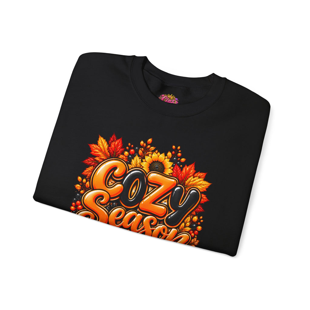 Cozy Season Sweatshirt – Autumn Sunflowers & Pumpkin Fall Crewneck
