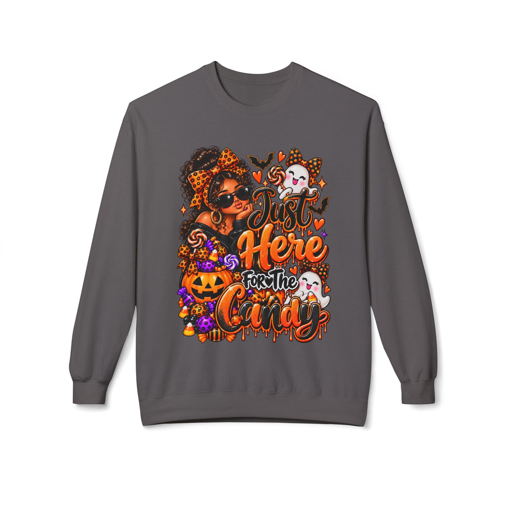 Halloween Crewneck Sweatshirt — "Just Here for the Candy" Graphic