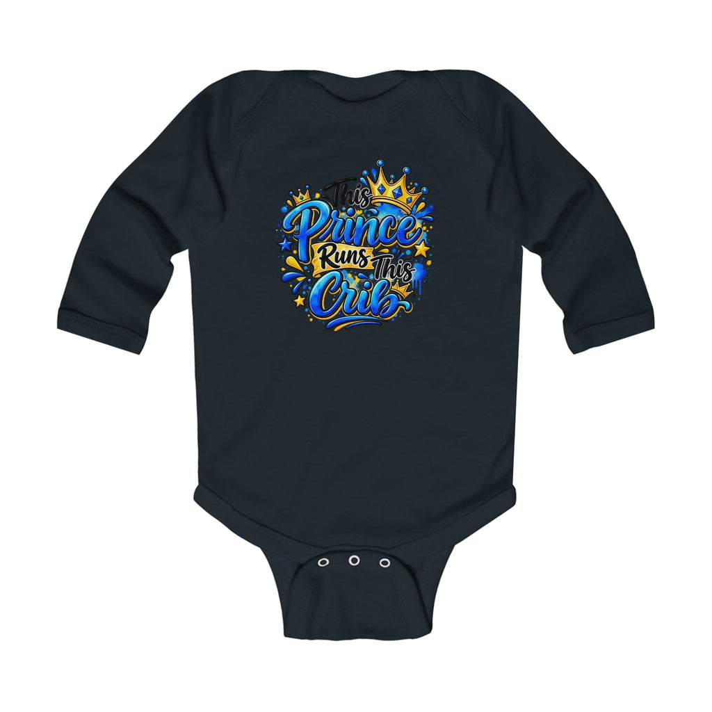 Infant Bodysuit "This Prince Runs This Club" – Cute Royal Baby Long Sleeve Onesie