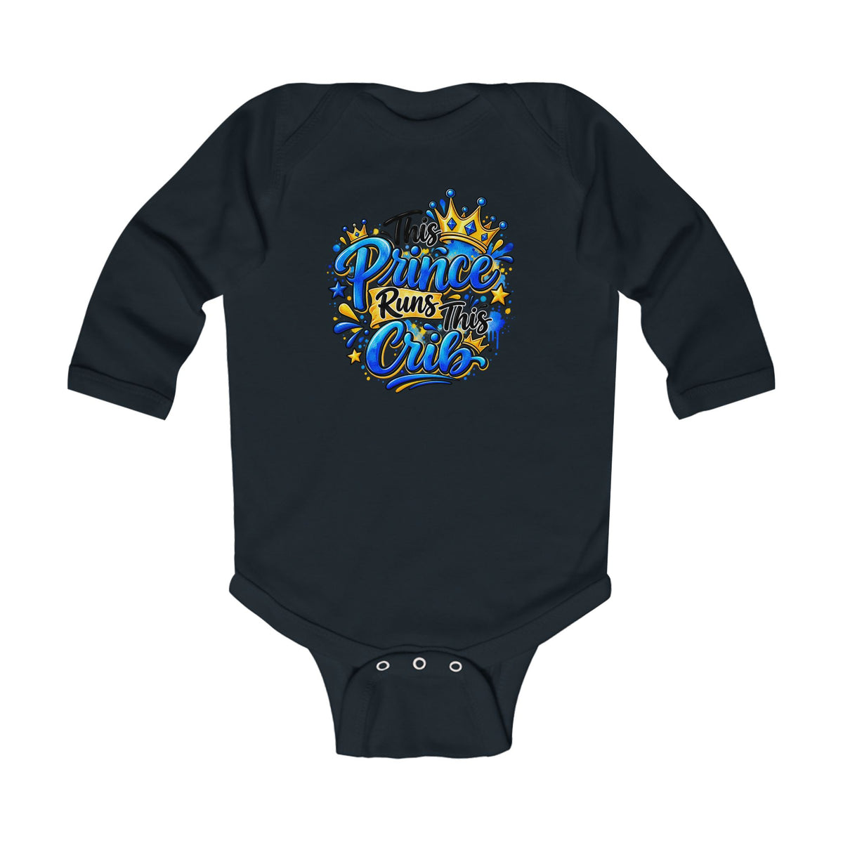 Infant Bodysuit "This Prince Runs This Club" – Cute Royal Baby Long Sleeve Onesie
