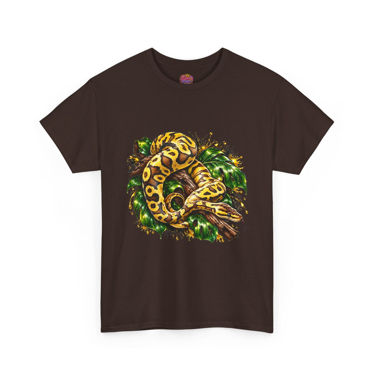 Ball Python Illustration T‑Shirt — Yellow Jungle Snake Graphic Tee